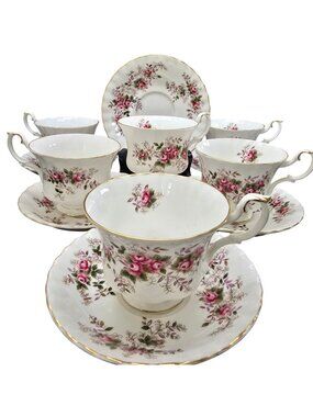 Royal Albert Bone China Tea Cups & Saucers Set Of 6 Lavender Rose VL4024b